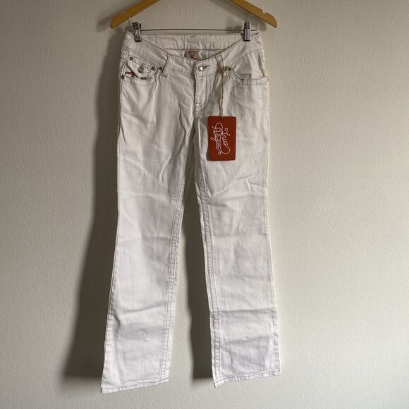True Religion Billy Big T Jeans White Denim Boot Cut Low Rise w Embroidery Sz 28 - Picture 1 of 15